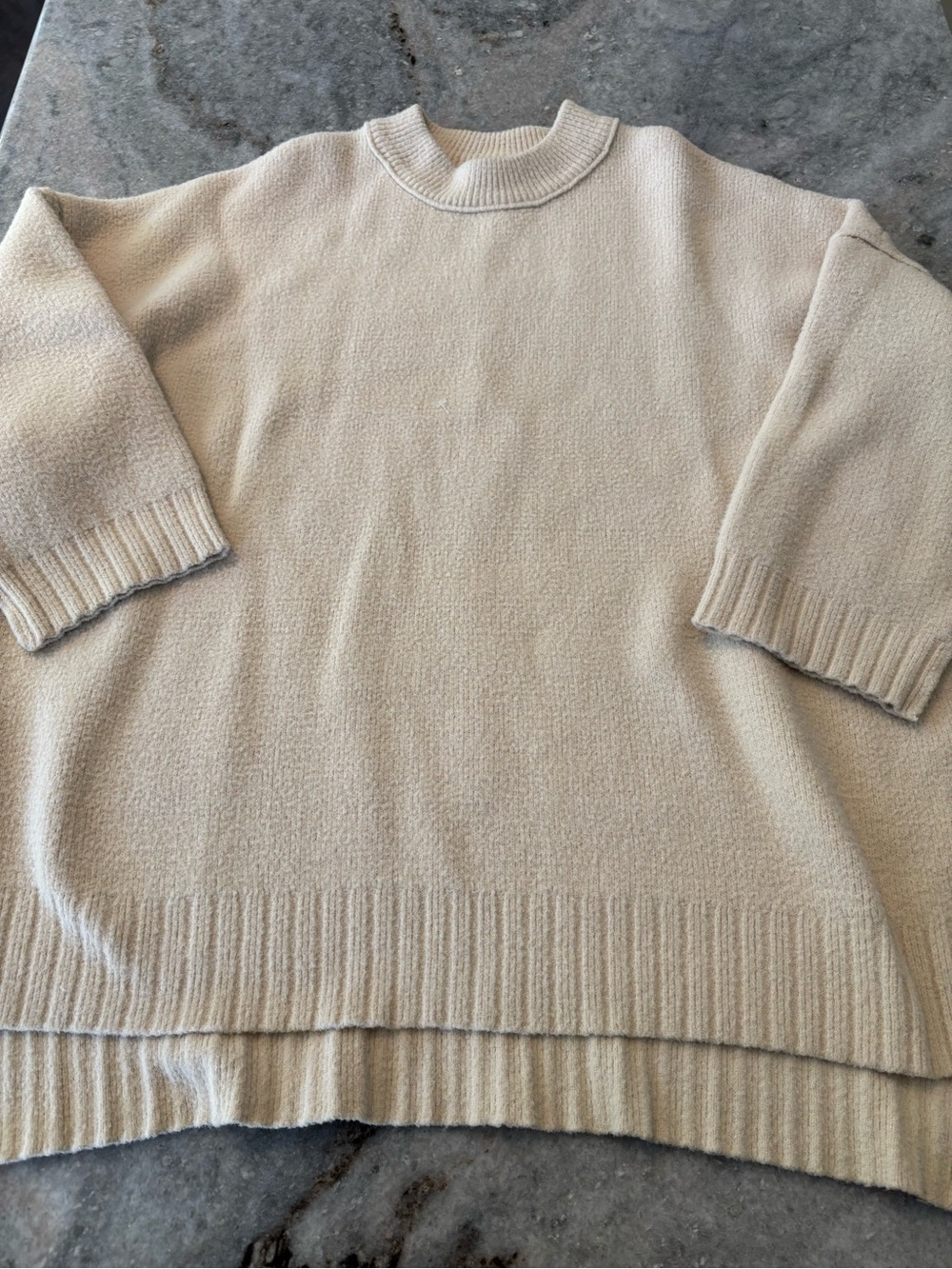 Free People Cream Oversized Mock Neck Ribbed Pullover Sweater Size Small S